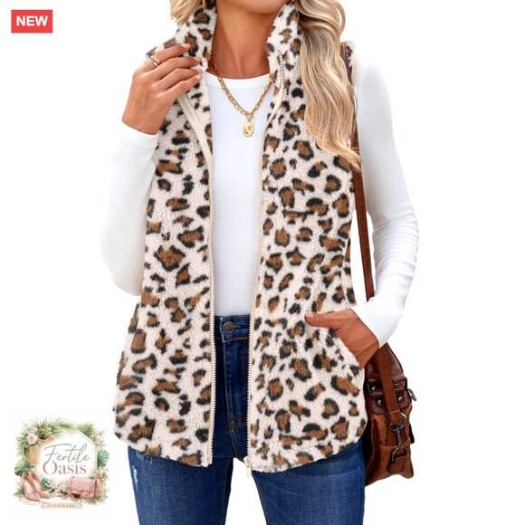 Jackets & Blazers - Sleeveless Sherpa Fleece Vest Lightweight Zip Up Winter Outerwear With Pockets